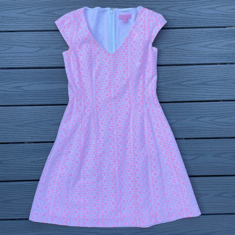 XS Lilly Pulitzer Neon Pink & White Patterned Dress